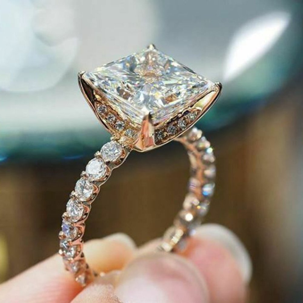 🎀 Shinny Big Diamond Square Shaped CZ Band Rings for Women, HA4471-6